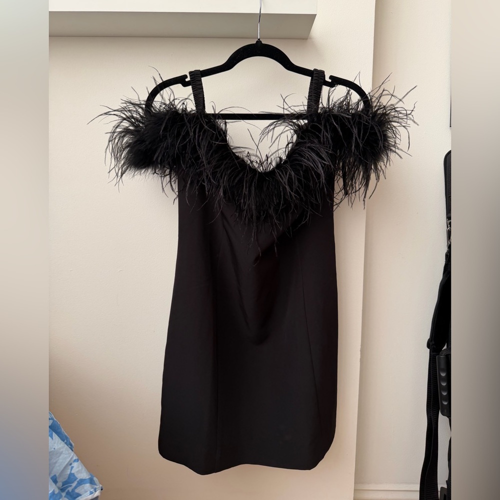 Saks 5th Ave Caara Black Feather Trim Mini Dress